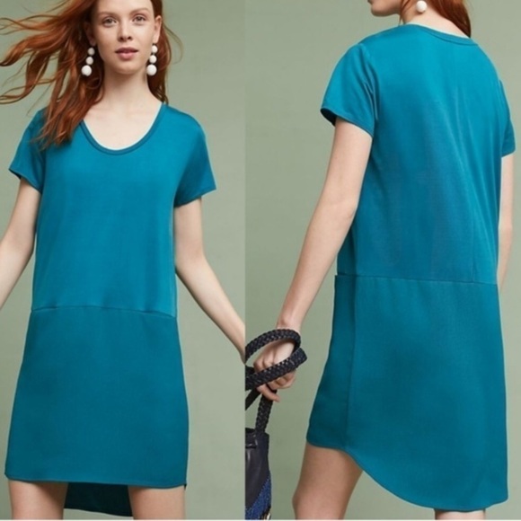DOLAN Anthropologie Loren Shift Dress Turquoise Minimalist Lagenlook Medium NWT - Picture 15 of 16